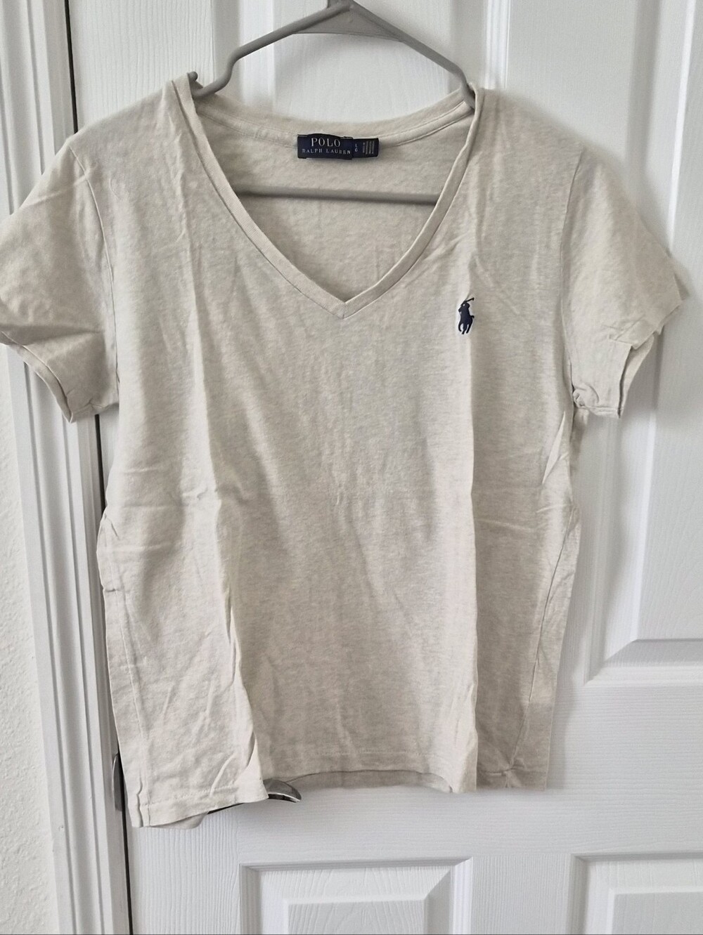 Ralph Lauren Womens V-Neck Polo Tee in Cream